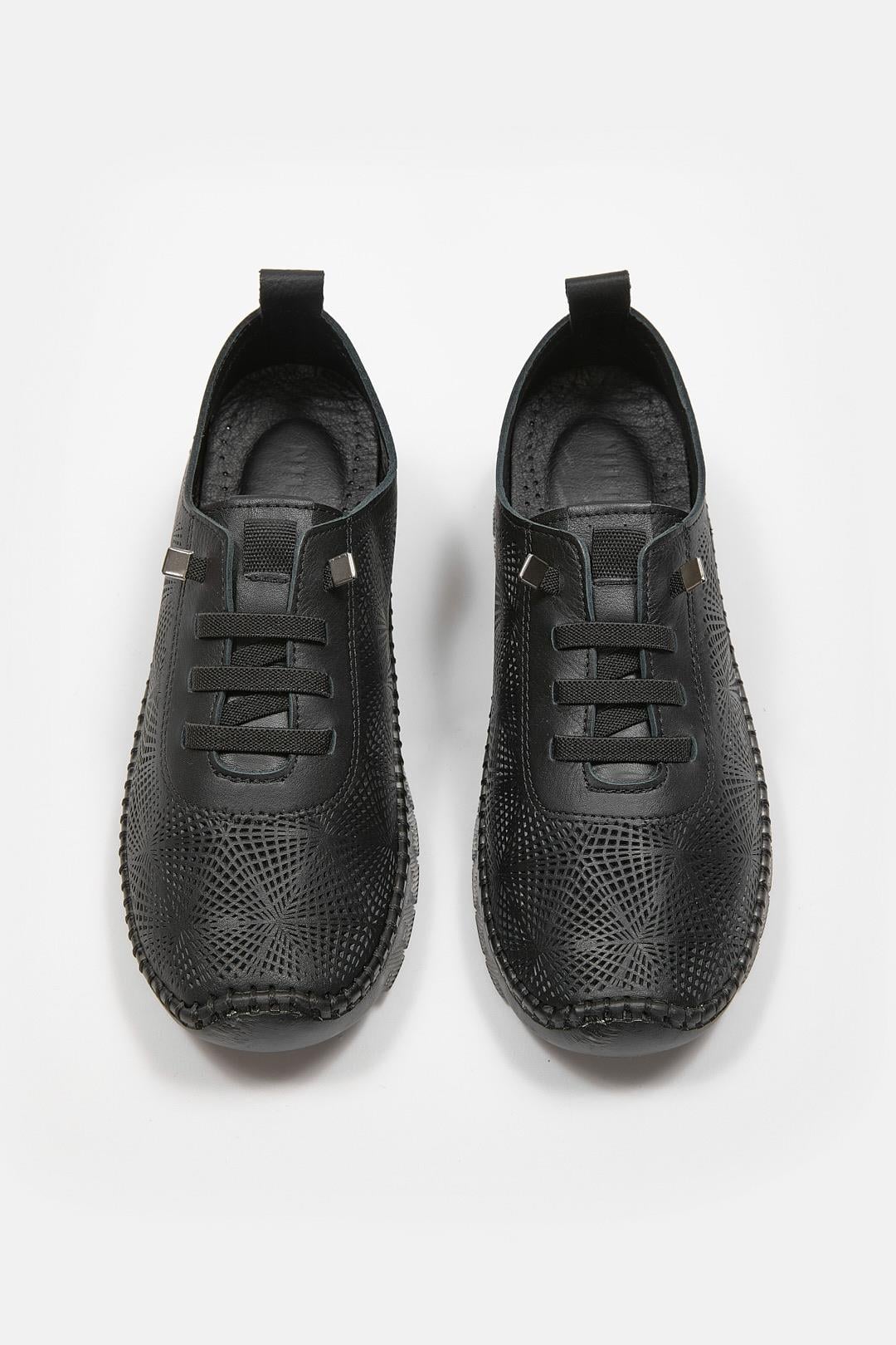 Russa Siyah Hakiki Deri Kadın Sneaker