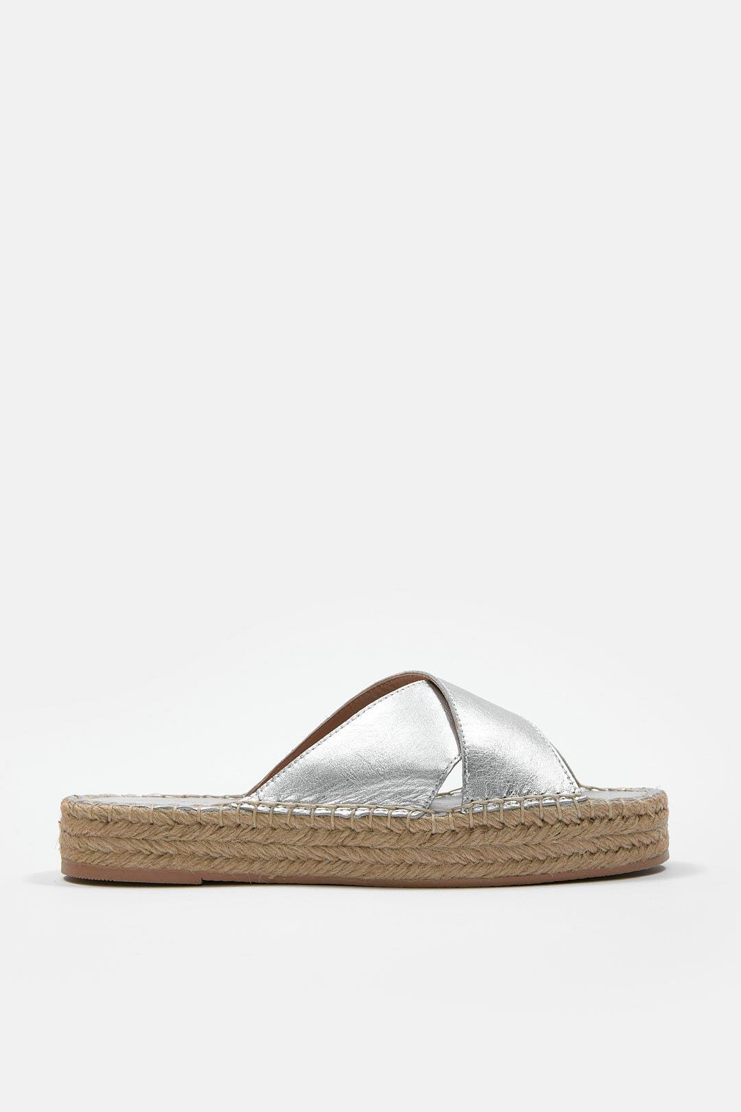 Shell Gümüş Hakiki Deri Kadın Espadril Terlik