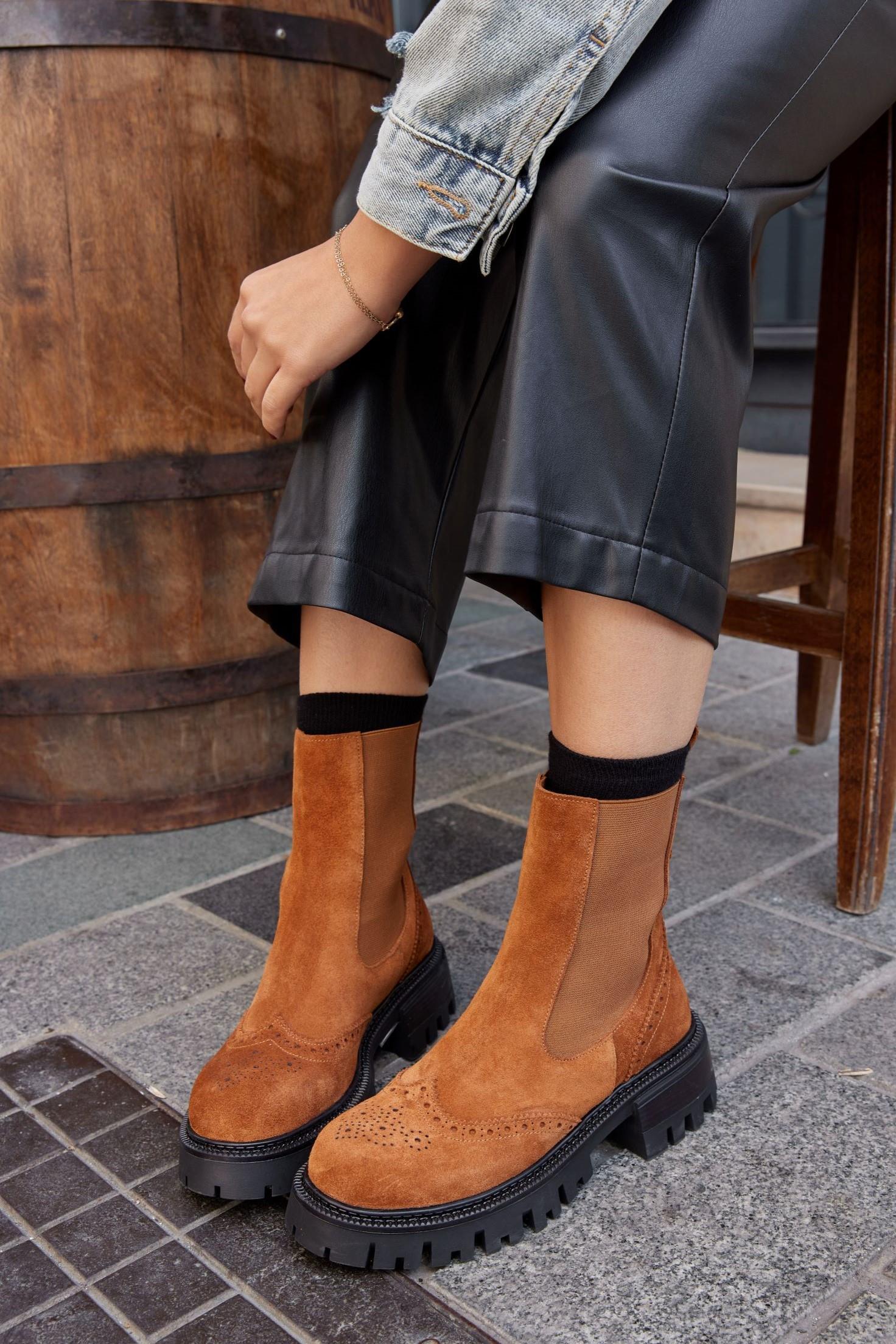 Valencia Taba Süet Hakiki Deri Kadın Bot