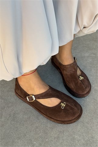 Allo Kahve Süet Hakiki Deri Kadın Loafer Ayakkabı