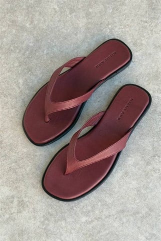 Babe Bordo Hakiki Deri Parmak Arası Terlik