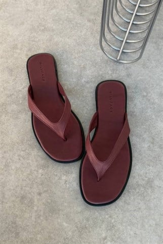 Babe Bordo Hakiki Deri Parmak Arası Terlik