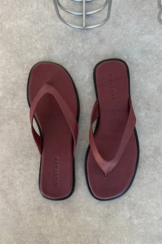 Babe Bordo Hakiki Deri Parmak Arası Terlik