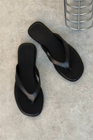 Babe Siyah Hakiki Deri Parmak Arası Terlik