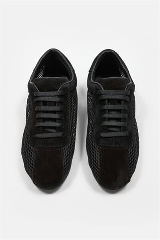 Biella Siyah Hakiki Deri Fileli Kadın Sneaker