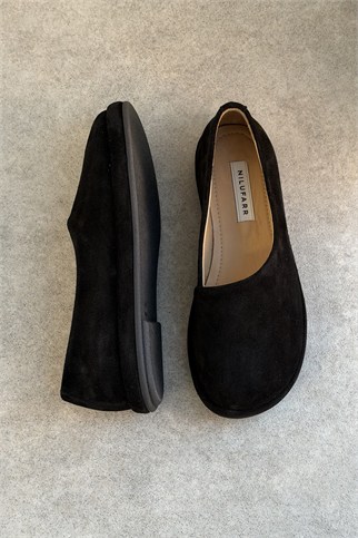 Femme Siyah Süet Hakiki Deri Kadın Loafer Ayakkabı