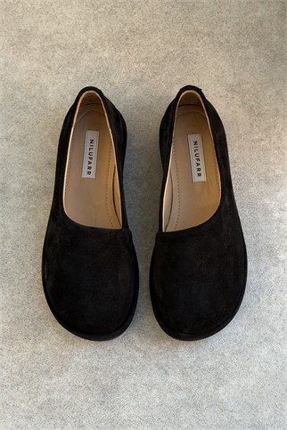 Femme Siyah Süet Hakiki Deri Kadın Loafer Ayakkabı