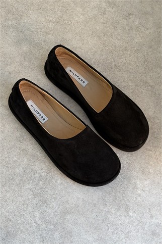 Femme Siyah Süet Hakiki Deri Kadın Loafer Ayakkabı