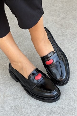 Fiorella Siyah Rugan Hakiki Deri Kadın Loafer