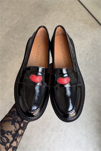 Fiorella Siyah Rugan Hakiki Deri Kadın Loafer