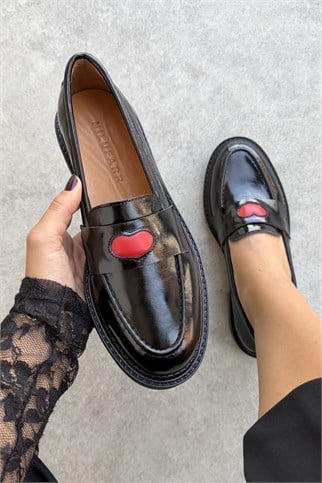 Fiorella Siyah Rugan Hakiki Deri Kadın Loafer