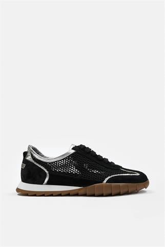 Gala Siyah Süet Hakiki Deri Fileli Kadın Sneaker