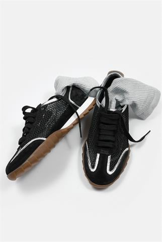 Gala Siyah Süet Hakiki Deri Fileli Kadın Sneaker