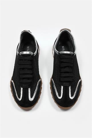 Gala Siyah Süet Hakiki Deri Fileli Kadın Sneaker