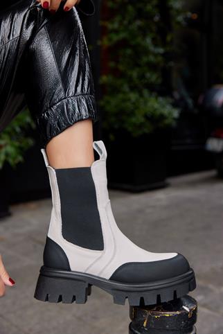 Ginza Beige Genuine Leather Womens Boots