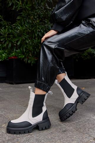 Ginza Beige Genuine Leather Womens Boots