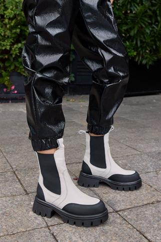 Ginza Beige Genuine Leather Womens Boots