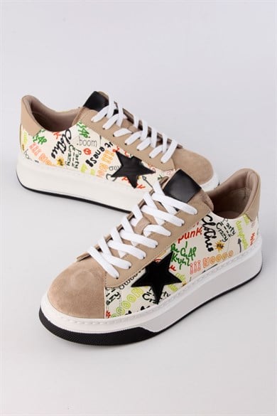 Goose Bej Hakiki Süet Kadın Sneaker