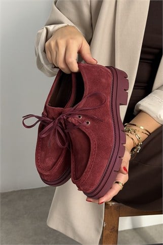 İsabella Bordo Süet Hakiki Deri Kadın Loafer Ayakkabı