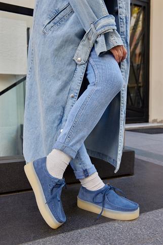 James Denim Blue Genuine Leather Lace-Up Womens Shoes