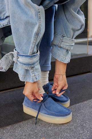 James Denim Blue Genuine Leather Lace-Up Womens Shoes