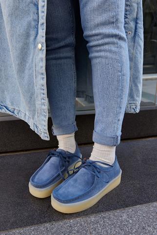 James Denim Blue Genuine Leather Lace-Up Womens Shoes