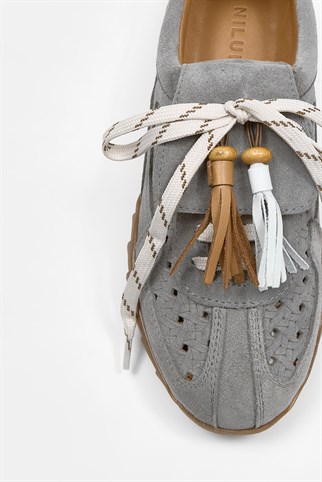 Lisbon Gri Süet Hakiki Deri Kadın Sneaker
