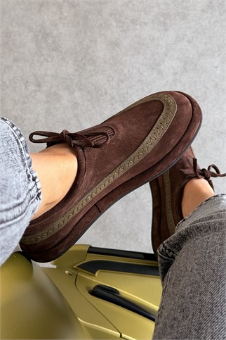 Lotus Kahve Süet Hakiki Deri Kadın Loafer Ayakkabı