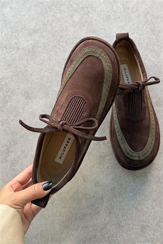 Lotus Kahve Süet Hakiki Deri Kadın Loafer Ayakkabı