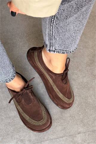Lotus Kahve Süet Hakiki Deri Kadın Loafer Ayakkabı