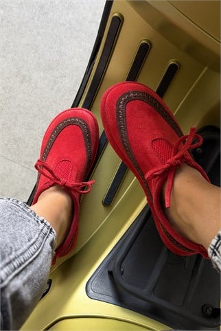 Lotus Kırmızı Süet Hakiki Deri Kadın Loafer Ayakkabı