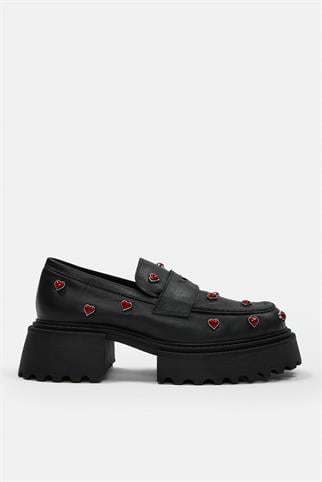 Love Siyah Hakiki Deri Kalın Tabanlı Kadın Loafer