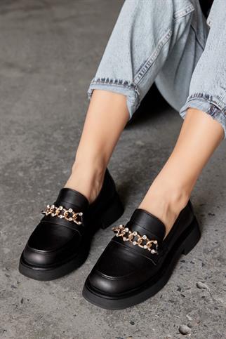 Lucca Black Genuine Leather Womens Loafers