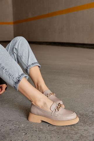 Lucca Taupe Genuine Leather Women Loafers With Stones