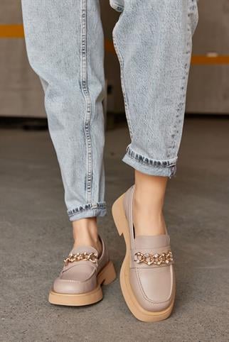 Lucca Taupe Genuine Leather Women Loafers With Stones