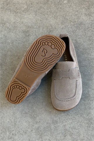 Mandy Bej Süet Hakiki Deri Kadın Loafer Ayakkabı