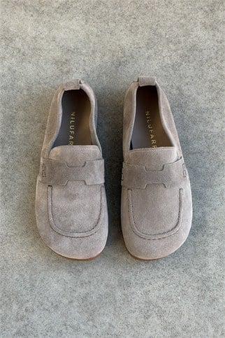 Mandy Bej Süet Hakiki Deri Kadın Loafer Ayakkabı
