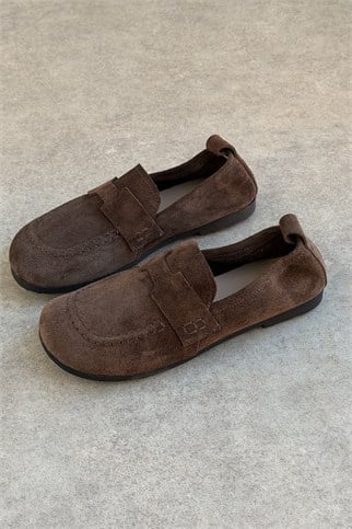 Mandy Kahve Süet Hakiki Deri Kadın Loafer Ayakkabı