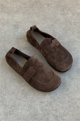 Mandy Kahve Süet Hakiki Deri Kadın Loafer Ayakkabı