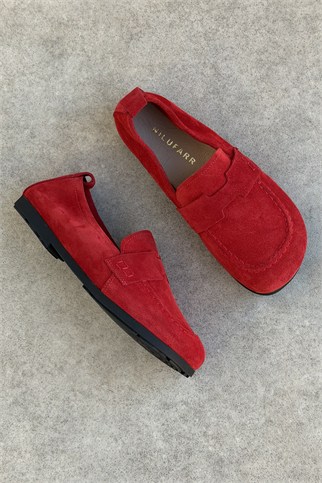 Mandy Kırmızı Süet Hakiki Deri Kadın Loafer Ayakkabı
