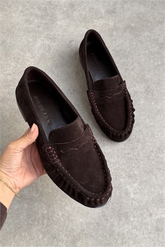 Mante Acı Kahve Süet Hakiki Deri Kadın Loafer Ayakkabı