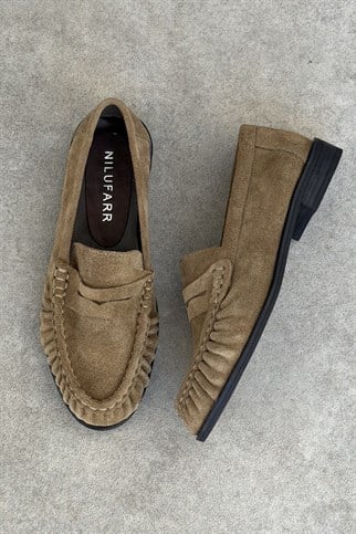 Mante Sigaro Süet Hakiki Deri Kadın Loafer Ayakkabı