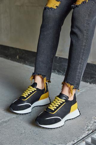 Marina Siyah/Sarı Hakiki Deri Kadın Sneaker