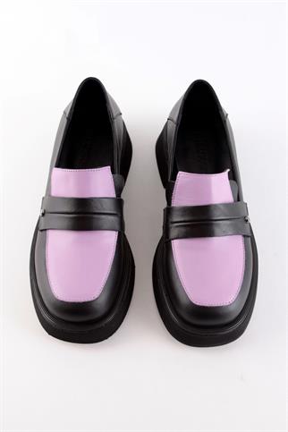 Marissa Siyah/Lila Hakiki Deri Kadın Loafer