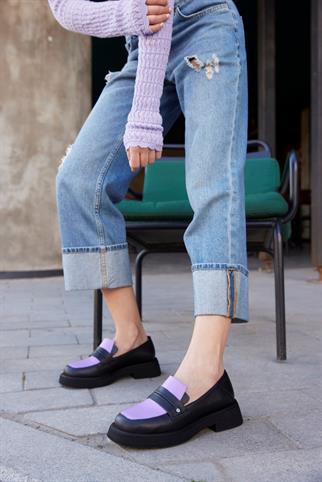Marissa Siyah/Lila Hakiki Deri Kadın Loafer