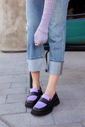 Marissa Siyah/Lila Hakiki Deri Kadın Loafer