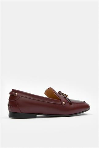 Mata Bordo Hakiki Deri Kadın Loafer
