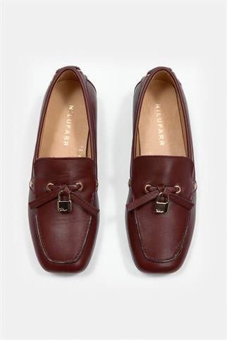 Mata Bordo Hakiki Deri Kadın Loafer