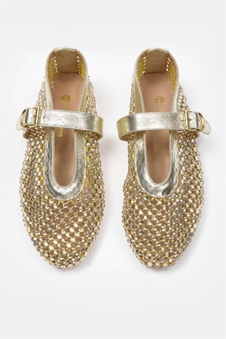 Maya Taşlı Altın Hakiki Deri Babet