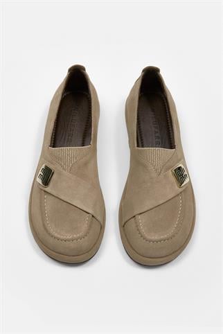 Mii Bej Hakiki Süet Kadın Loafer
